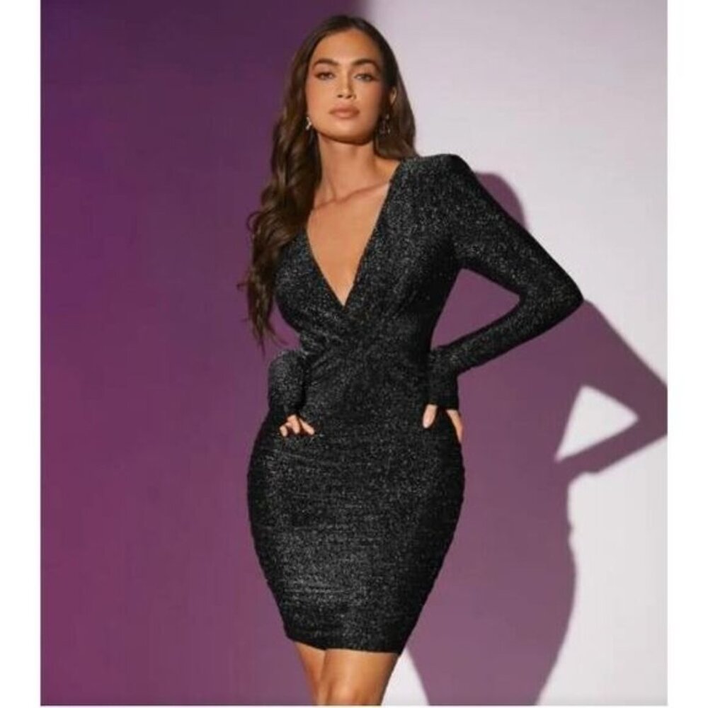 Ruched Side Glitter Bodycon Dress Size 2‎ NWT